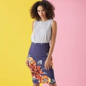 Light Navy Floral Pencil Skirt